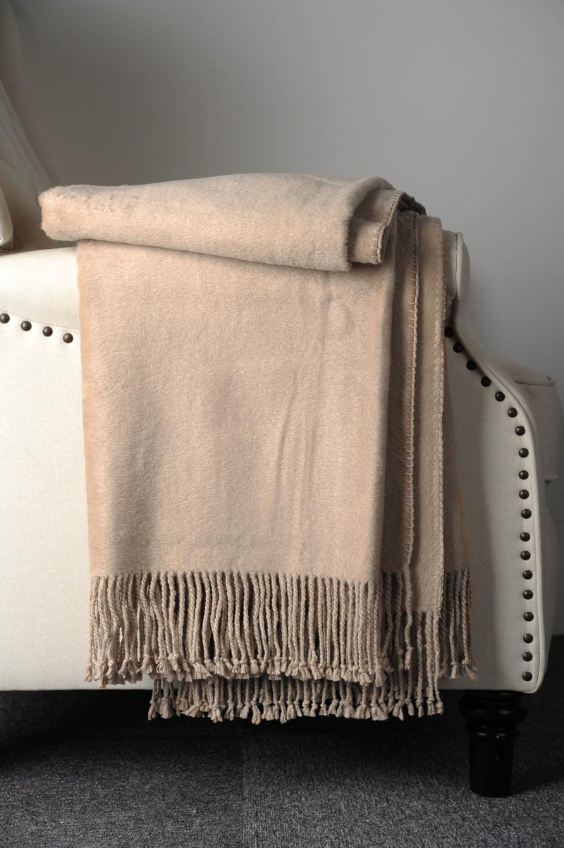 EP Mode Fringed Mulberry Silk Throw Blanket for Sofa (Rugby Tan) - Image 4